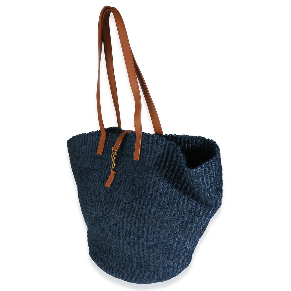 Saint Laurent Navy Raffia Calfskin Medium Panier Tote - Picture 4 of 7